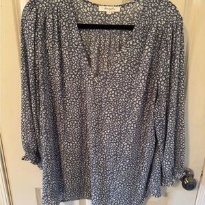 Market & Spruce Blue Printed V-Neck Blouse